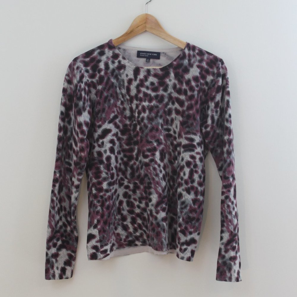 Jones New York Signature Leopard Print Silk Sweater